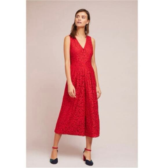 Anthropologie Moulinette Soeurs Red Lace Jumpsuit – Size 8 - Picture 1 of 13